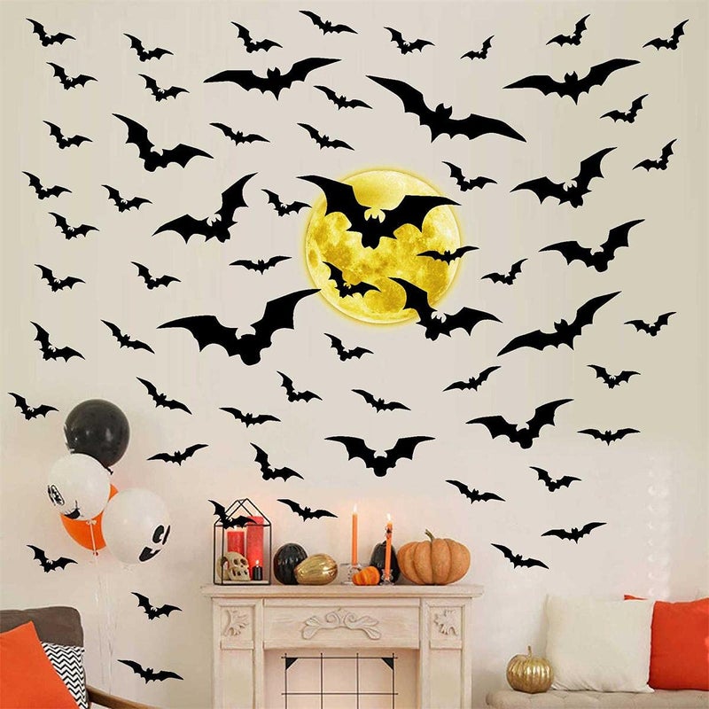 THEYGE Halloween Moon Wall Decal Halloween Bat Wall Stickers Vinyl Bat Wall Decals Removable Halloween Wall Sticker Halloween Bats Wall Decals Party Decorations - Image 3