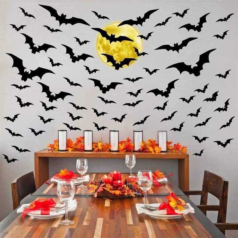 THEYGE Halloween Moon Wall Decal Halloween Bat Wall Stickers Vinyl Bat Wall Decals Removable Halloween Wall Sticker Halloween Bats Wall Decals Party Decorations - Image 4