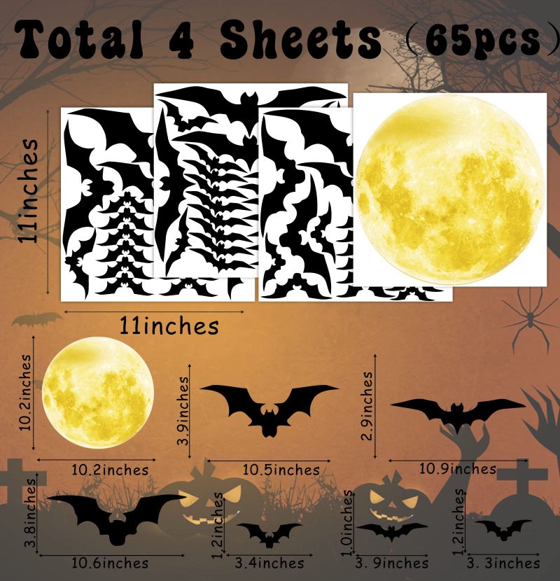 THEYGE Halloween Moon Wall Decal Halloween Bat Wall Stickers Vinyl Bat Wall Decals Removable Halloween Wall Sticker Halloween Bats Wall Decals Party Decorations - Image 5