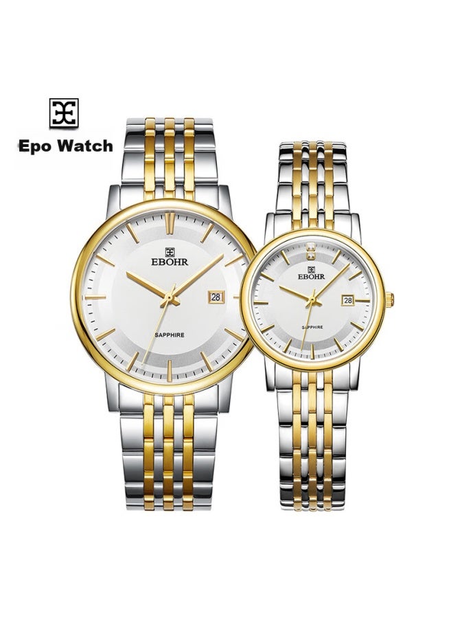 Ebohr Master Series ساعة فولاذ مقاوم للصدأ للرجال والنساء، ساعة كوارتز زوجية كهدية 56690316/323 - Image 3