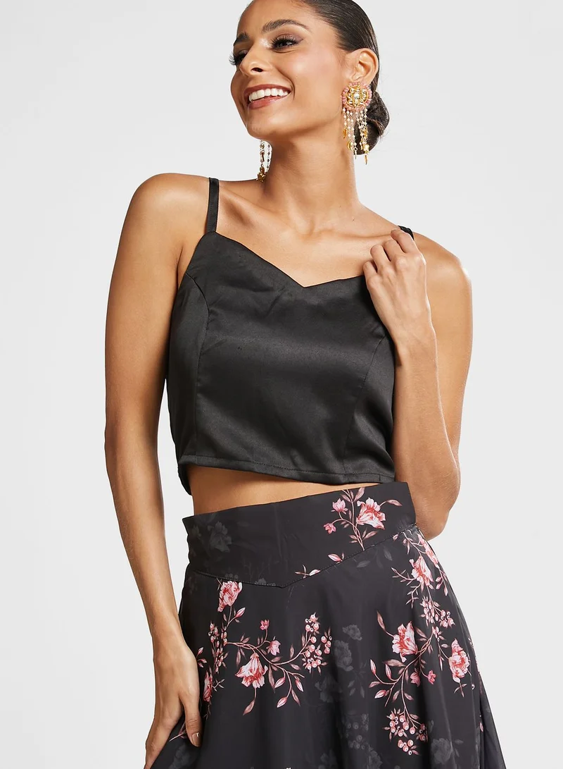INDDUS Floral Print Top & Skirt Set