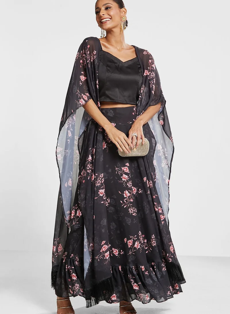 INDDUS Floral Print Top & Skirt Set
