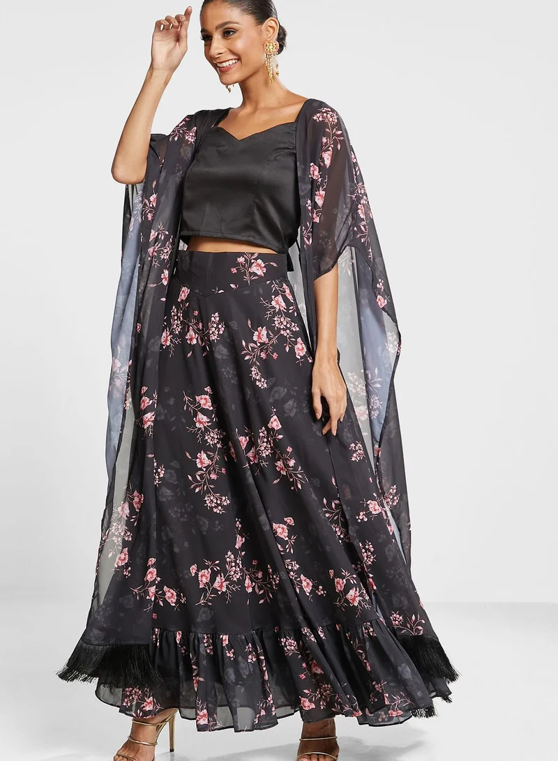INDDUS Floral Print Top & Skirt Set