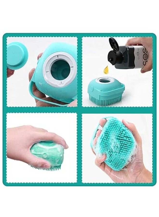Blue Pet Grooming Bath Massage Brush with Soap and Shampoo Dispenser Soft Silicone Bristle for Long Short Haired Dogs Cats Shower - Image 3