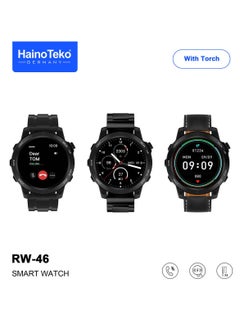 Haiino Teko  RW46 Round shape AMOLED Display Smart Watch With Built inTorch 3 Pair Straps and Wireless Charger Designed For Gents and Boys Black