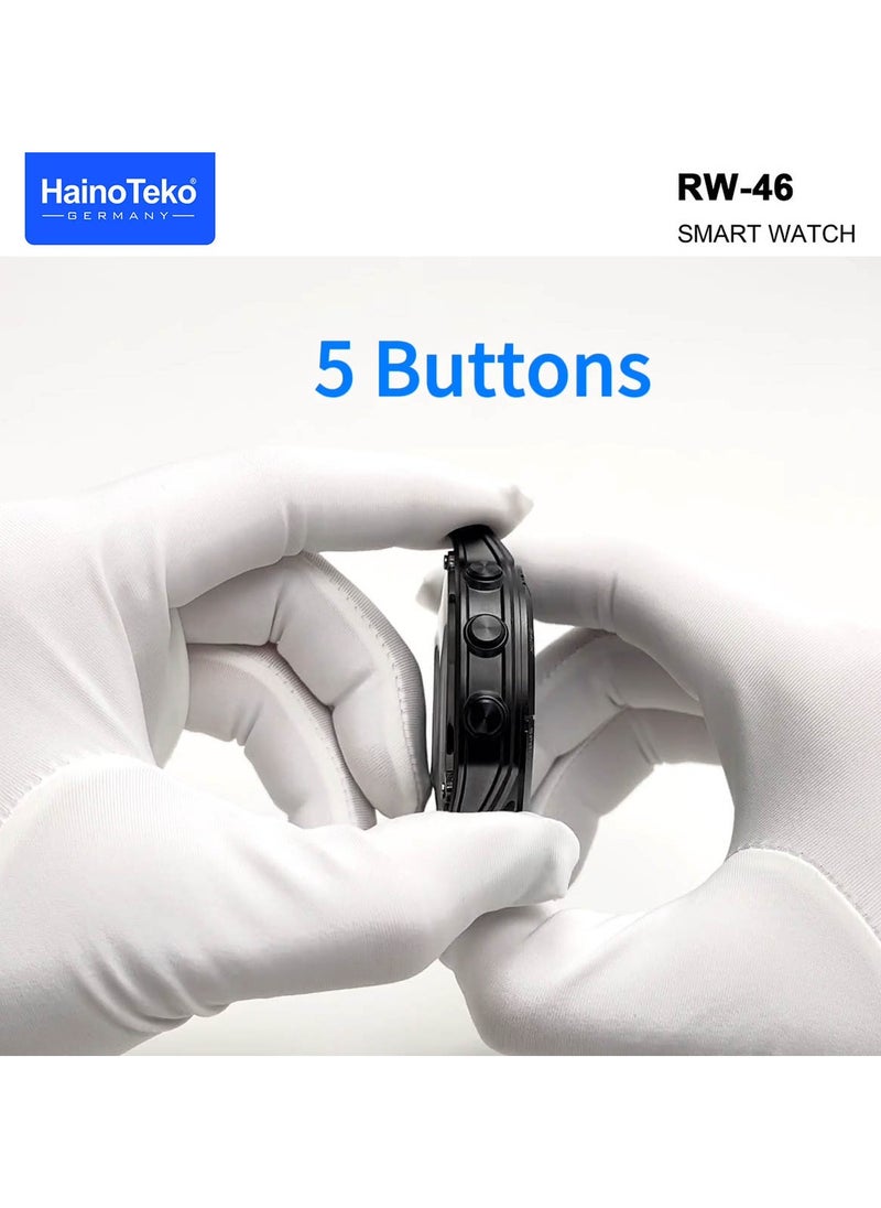 Haino Teko - Haiino Teko  RW46 Round shape AMOLED Display Smart Watch With Built inTorch 3 Pair Straps and Wireless Charger Designed For Gents and Boys Black - Image 1