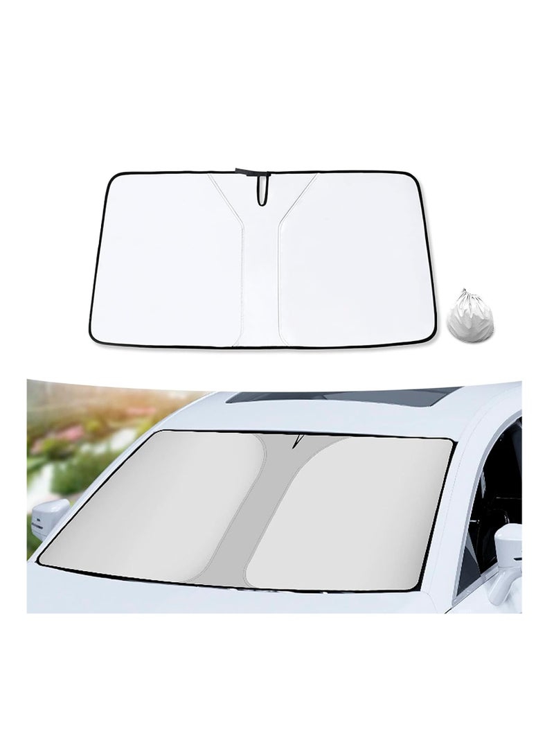 SYOSI مظلة شمسية للزجاج الأمامي للسيارة مقاس 55.9 بوصة × 31.4 بوصة تحافظ على برودة سيارتك، مظلة شمسية قابلة للطي مع ألواح عاكسة للتعتيم لمعظم السيارات وسيارات الدفع الرباعي - Image 1