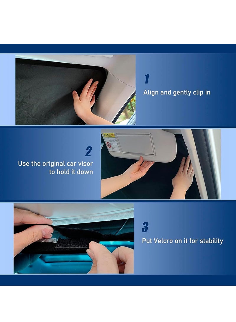 SYOSI مظلة شمسية للزجاج الأمامي للسيارة مقاس 55.9 بوصة × 31.4 بوصة تحافظ على برودة سيارتك، مظلة شمسية قابلة للطي مع ألواح عاكسة للتعتيم لمعظم السيارات وسيارات الدفع الرباعي - Image 5