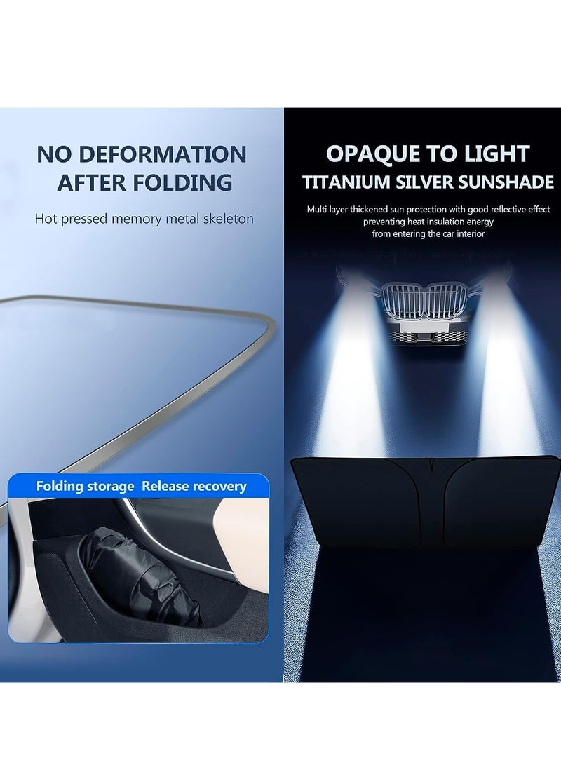 SYOSI مظلة شمسية للزجاج الأمامي للسيارة مقاس 55.9 بوصة × 31.4 بوصة تحافظ على برودة سيارتك، مظلة شمسية قابلة للطي مع ألواح عاكسة للتعتيم لمعظم السيارات وسيارات الدفع الرباعي - Image 4