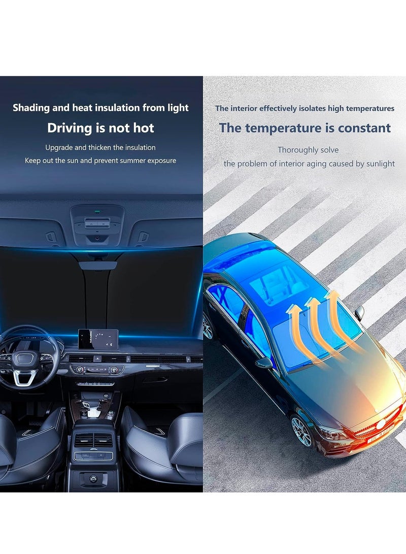 SYOSI مظلة شمسية للزجاج الأمامي للسيارة مقاس 55.9 بوصة × 31.4 بوصة تحافظ على برودة سيارتك، مظلة شمسية قابلة للطي مع ألواح عاكسة للتعتيم لمعظم السيارات وسيارات الدفع الرباعي - Image 2