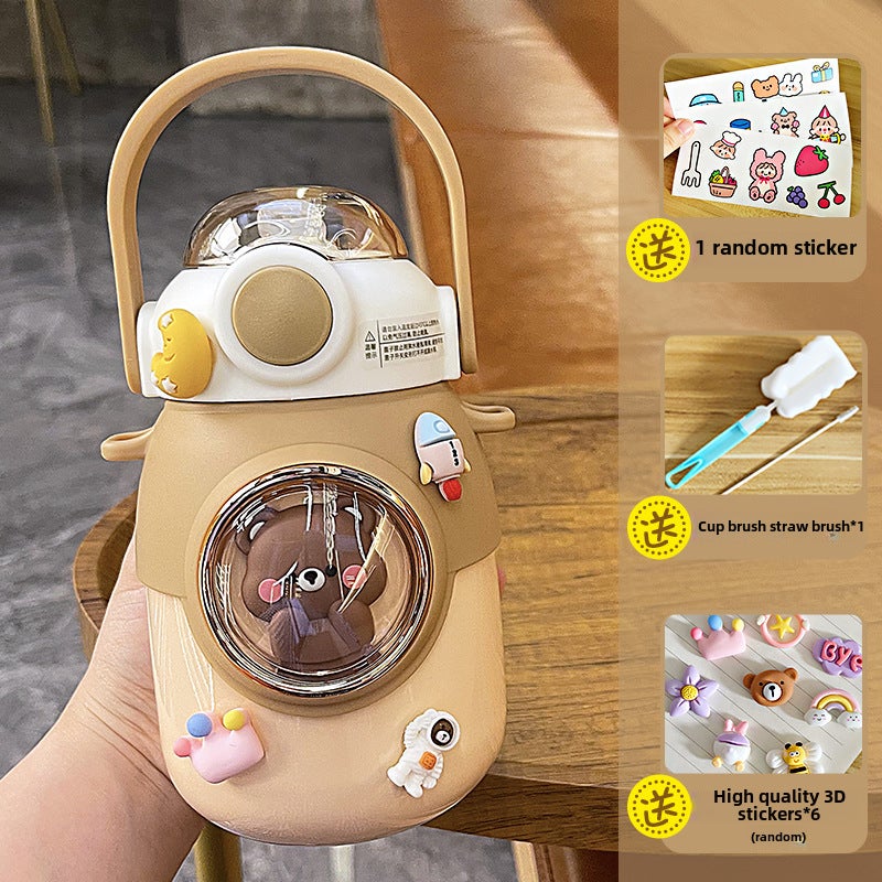 Large Capacity Cartoon Kids Thermo Cup 316 Stainless Steel brown 3D stickers cleaning tools cartoon stickers