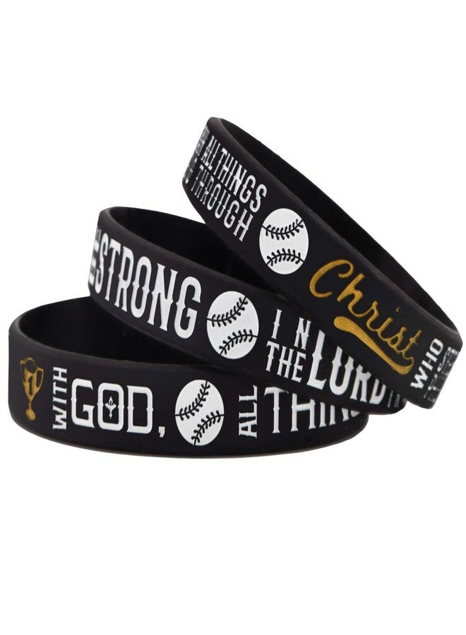 Sainstone 12-Pack Baseball Motivational Bible Verse Silicone Bracelets with Christian Inspirational Quote - Wholesale Bulk Baseball Religious Rubber Wristbands, Sports Gifts Party Favors (Black-Gold) - Image 5