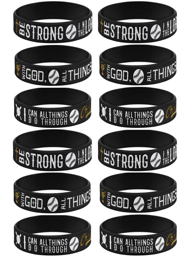 Sainstone 12-Pack Baseball Motivational Bible Verse Silicone Bracelets with Christian Inspirational Quote - Wholesale Bulk Baseball Religious Rubber Wristbands, Sports Gifts Party Favors (Black-Gold) - Image 1