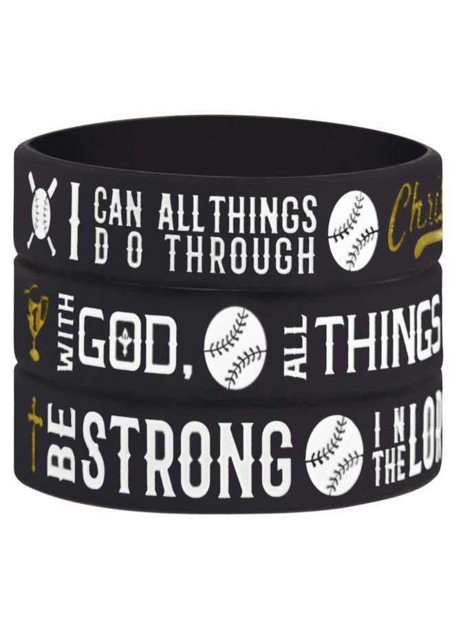 Sainstone 12-Pack Baseball Motivational Bible Verse Silicone Bracelets with Christian Inspirational Quote - Wholesale Bulk Baseball Religious Rubber Wristbands, Sports Gifts Party Favors (Black-Gold) - Image 4