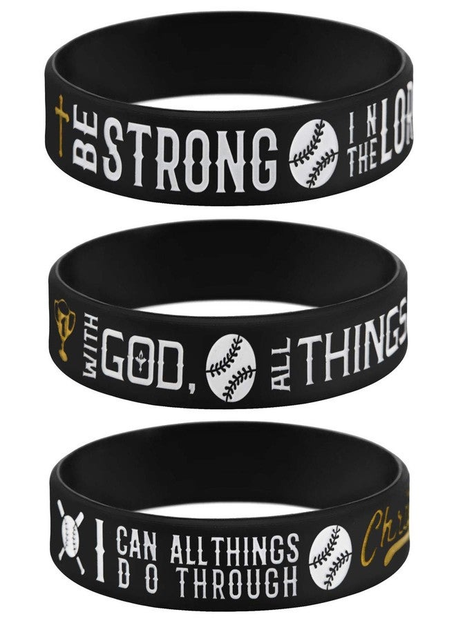 Sainstone 12-Pack Baseball Motivational Bible Verse Silicone Bracelets with Christian Inspirational Quote - Wholesale Bulk Baseball Religious Rubber Wristbands, Sports Gifts Party Favors (Black-Gold) - Image 2