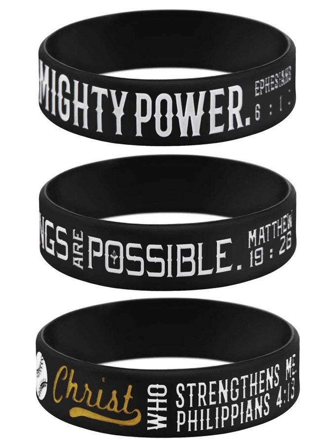 Sainstone 12-Pack Baseball Motivational Bible Verse Silicone Bracelets with Christian Inspirational Quote - Wholesale Bulk Baseball Religious Rubber Wristbands, Sports Gifts Party Favors (Black-Gold) - Image 3