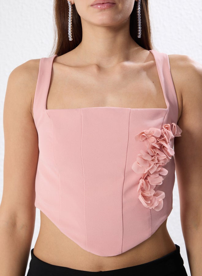 trendyol Powder Corset Detailed Woven Bustier with Flower Accessories - Image 3