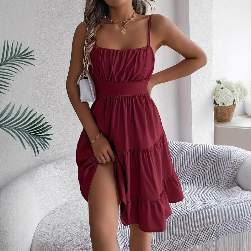 Women's Sleeveless Square Neck Shirred Layered Dress - Image 2