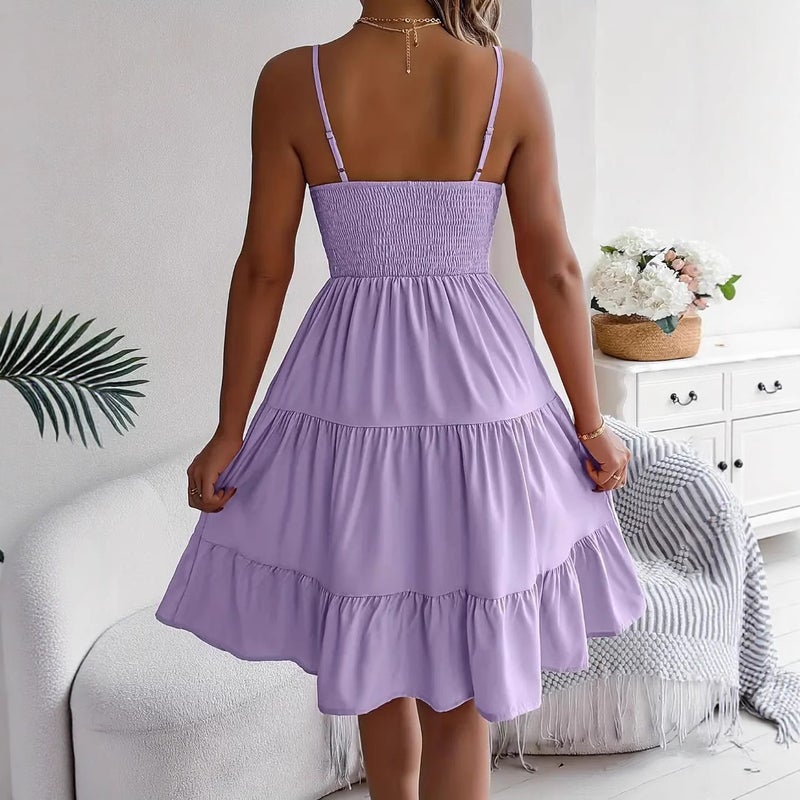 Women's Sleeveless Square Neck Shirred Layered Dress - Image 3
