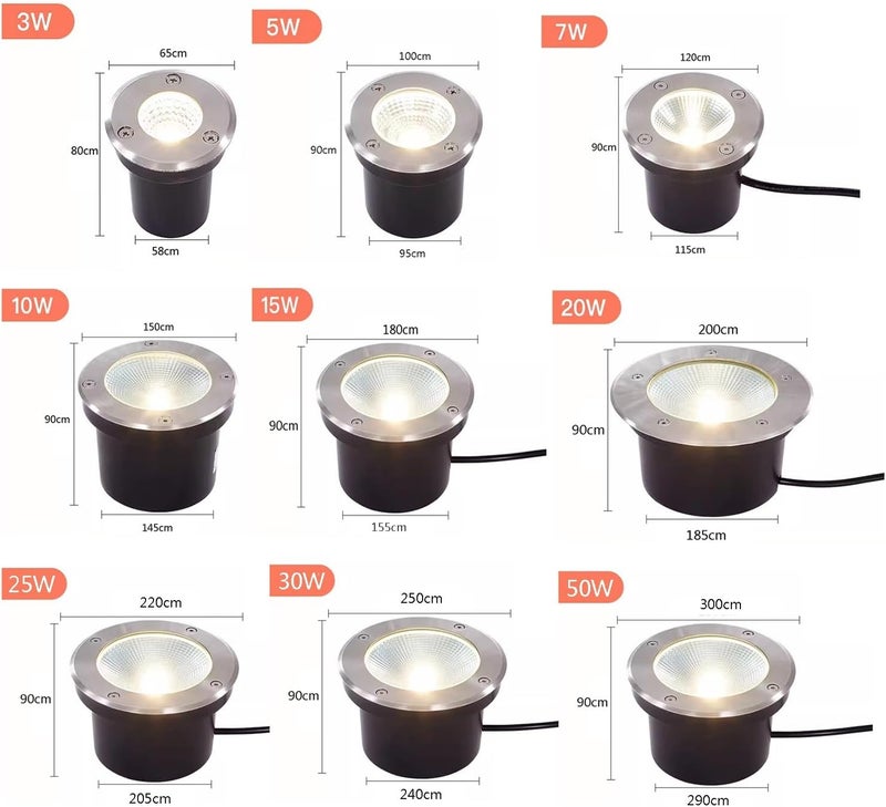 ضوء أرضي خارجي من نوع COB غائر دائري LED للآبار مقاوم للماء IP66 بجهد AC85-110V، أضواء حديقة تحت الأرض للممرات والطرق والجسور والسلالم والفيلات وإضاءة المناظر الطبيعية - Image 5