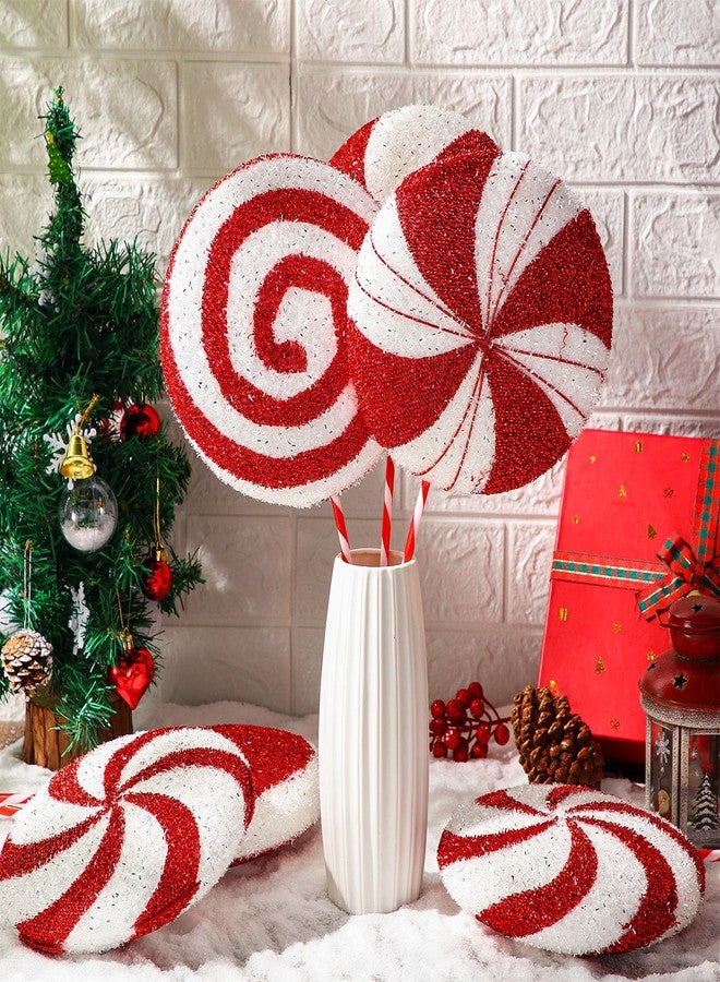Vercraft 15.75'' Large Glitter Candy Christmas Decorations Giant Lollipop Candy Decorations with Sticks Red and White Peppermint Xmas Decor for Christmas Tree Ornaments Holiday, 6 Styles - Image 3