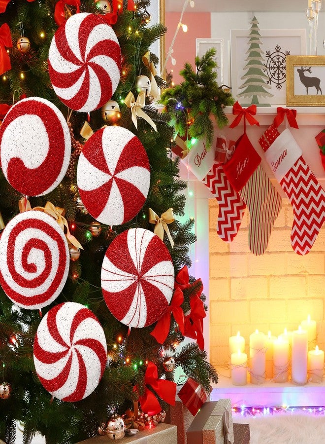 Vercraft 15.75'' Large Glitter Candy Christmas Decorations Giant Lollipop Candy Decorations with Sticks Red and White Peppermint Xmas Decor for Christmas Tree Ornaments Holiday, 6 Styles - Image 5