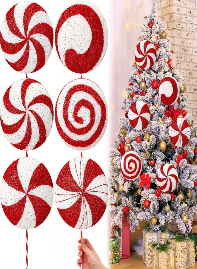 Vercraft 15.75'' Large Glitter Candy Christmas Decorations Giant Lollipop Candy Decorations with Sticks Red and White Peppermint Xmas Decor for Christmas Tree Ornaments Holiday, 6 Styles - Image 1