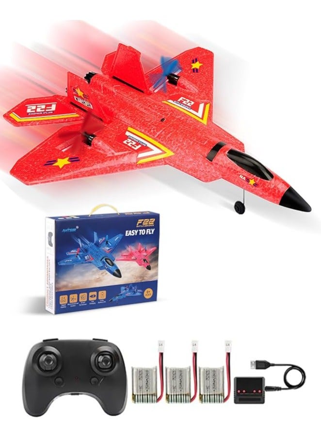 ANTSIR Remote Control Plane RTF F-22 Raptor, 2.4Ghz 6-axis Gyro RC Airplane with Light Strip, Jet Fighter Toy Gift for Kids Beginner (Red) - Image 1