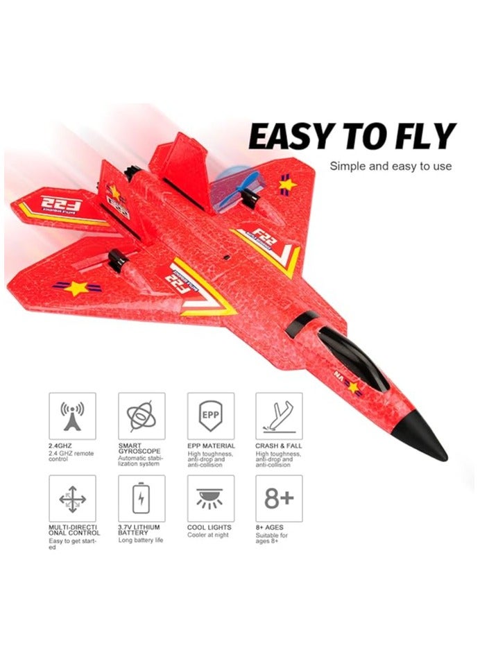 ANTSIR Remote Control Plane RTF F-22 Raptor, 2.4Ghz 6-axis Gyro RC Airplane with Light Strip, Jet Fighter Toy Gift for Kids Beginner (Red) - Image 3