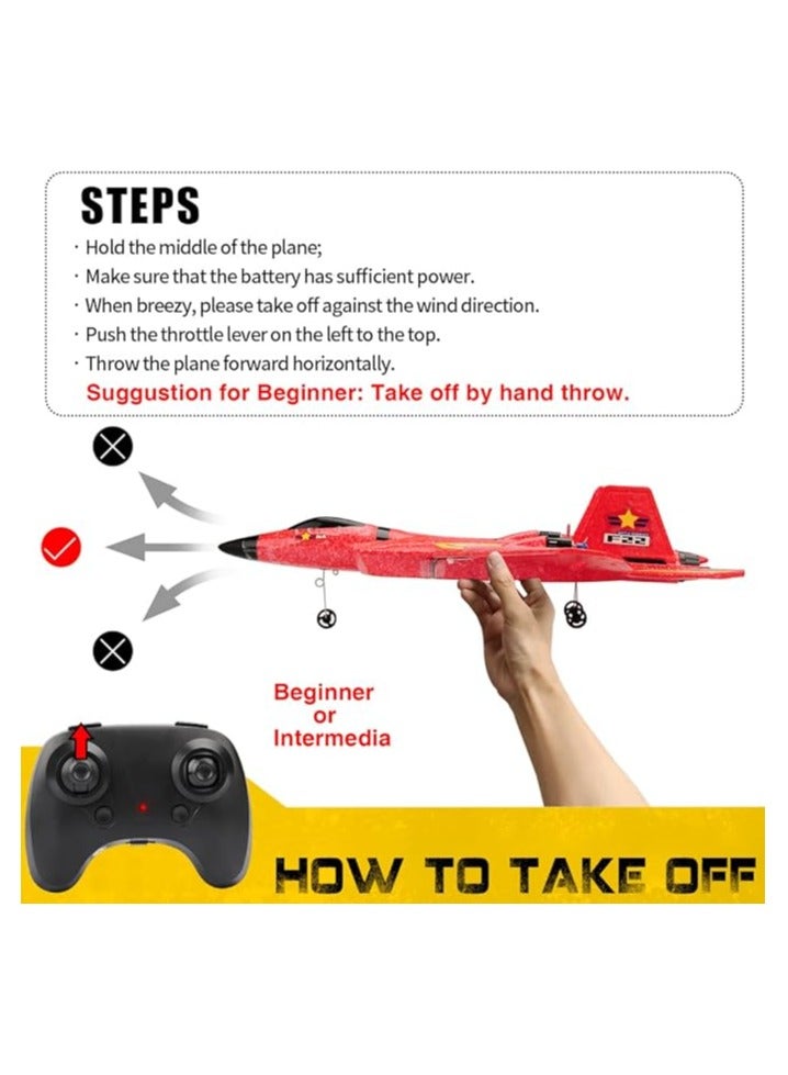 ANTSIR Remote Control Plane RTF F-22 Raptor, 2.4Ghz 6-axis Gyro RC Airplane with Light Strip, Jet Fighter Toy Gift for Kids Beginner (Red) - Image 5