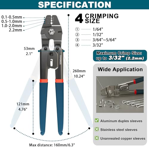 Tivorex 328ft Wire Rope Crimping Tool Kit with Builtin Cutter 116 Stainless Steel Wire Rope Cable with 210PCS Aluminum Crimping Loop Sleeve 50PCS Thimble for Railing Decking Picture Hanging - Image 3