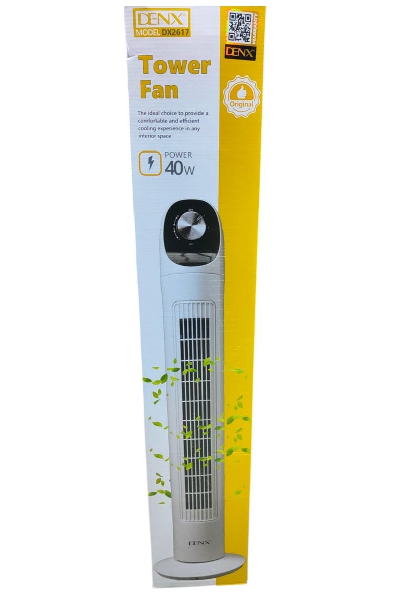 Denx Tower Fan – 40W Power, Sleek Design, Low Noise, 3-Speed Settings, Oscillating Function - Image 5