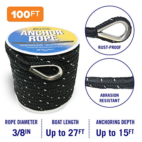 Better Boat Premium Boat Anchor Rope, 100 Ft Double Braided Black Nylon Marine Line, 3/8 Inch Reel for Anchors and Boats - Image 2