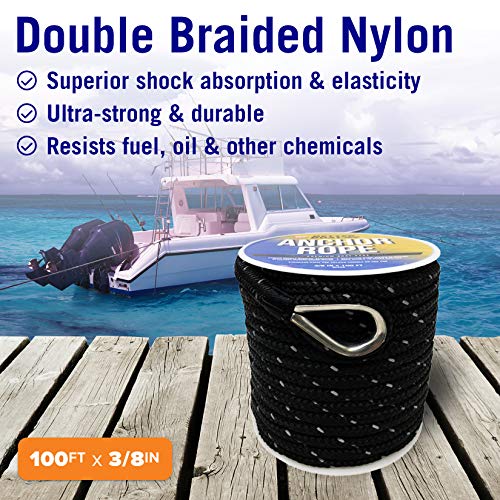 Better Boat Premium Boat Anchor Rope, 100 Ft Double Braided Black Nylon Marine Line, 3/8 Inch Reel for Anchors and Boats - Image 4