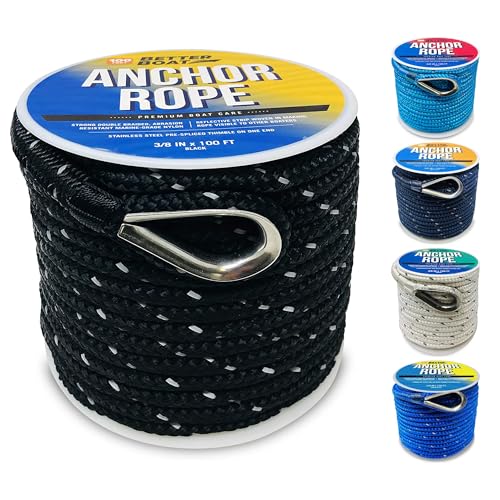 Better Boat Premium Boat Anchor Rope, 100 Ft Double Braided Black Nylon Marine Line, 3/8 Inch Reel for Anchors and Boats - Image 1