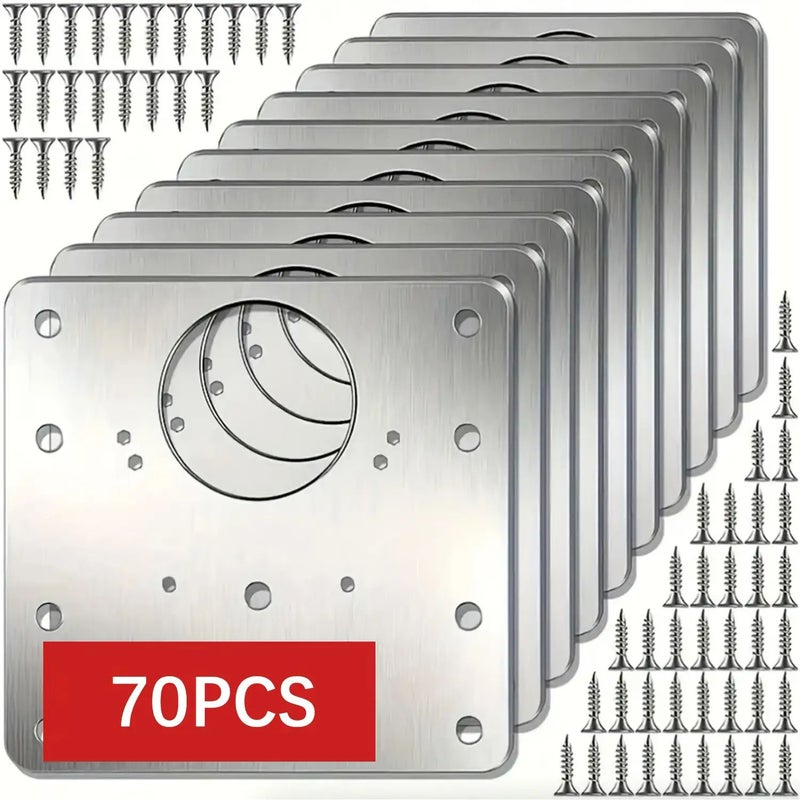 Silvery 70pcs Polished Stainless Steel Cabinet Hinge Repair Plate Kit With Screws Door Reinforcement - Image 1
