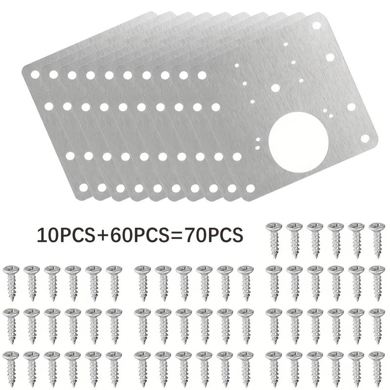 Silvery 70pcs Polished Stainless Steel Cabinet Hinge Repair Plate Kit With Screws Door Reinforcement - Image 4