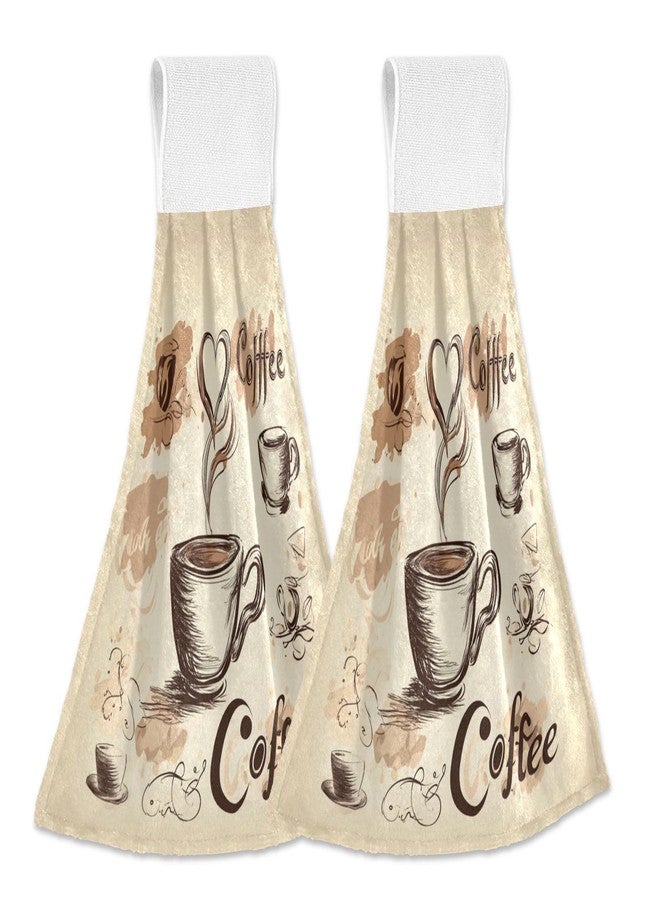 Dussdil Coffee Bean Cups Kitchen Hanging Towel 12 x 17 In Cafe Theme Hearts Face Hand Fingertip Towels Set of 2 Pcs Tie Tea Bar Dish Cloths Dry Towel Soft Absorbent Durable for Laundry Room Decor - Image 1
