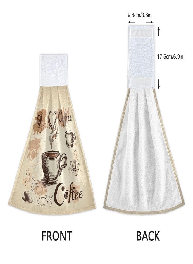 Dussdil Coffee Bean Cups Kitchen Hanging Towel 12 x 17 In Cafe Theme Hearts Face Hand Fingertip Towels Set of 2 Pcs Tie Tea Bar Dish Cloths Dry Towel Soft Absorbent Durable for Laundry Room Decor - Image 3