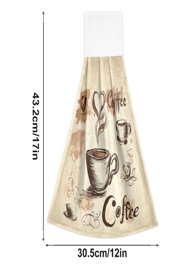 Dussdil Coffee Bean Cups Kitchen Hanging Towel 12 x 17 In Cafe Theme Hearts Face Hand Fingertip Towels Set of 2 Pcs Tie Tea Bar Dish Cloths Dry Towel Soft Absorbent Durable for Laundry Room Decor - Image 2