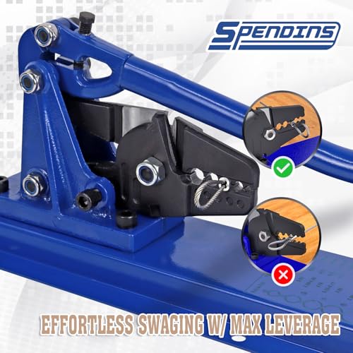 SPENDINS 24 Inch Bench Swaging Cutting Tool, Wire Rope Crimping Tool for 1/16" 3/32" 1/8" 5/32" 3/16" Wires, 2-in-1 Crimper and Cutter, Swager Crimper for Copper Aluminum Oval Sleeve and Stop Sleeve - Image 5