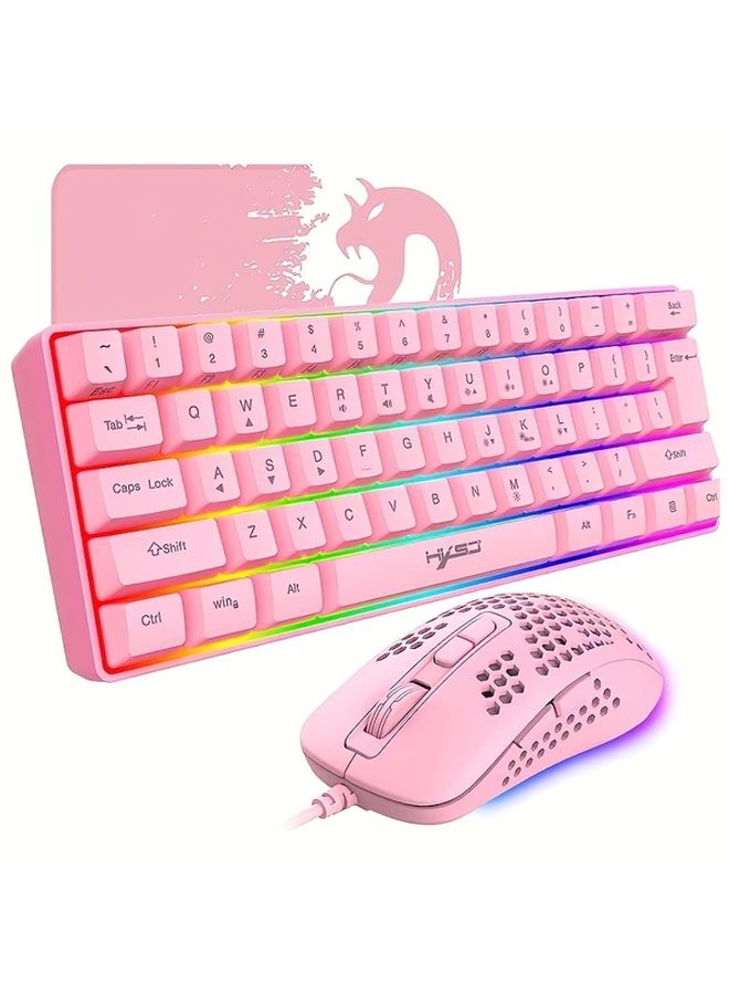 Pink Gaming Keyboard And Mouse Combo 61 Key RGB Backlight Anti Ghosting 2400 DPI Mouse Pad For PC PS Xbox - Image 1