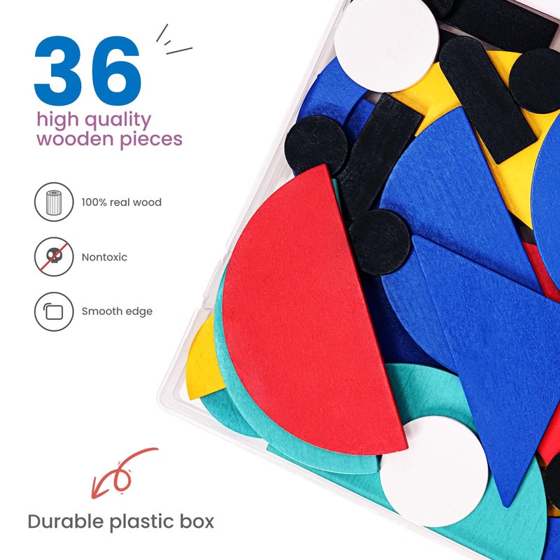 LiKee Open Ended Wooden Shape Puzzles (36 Blocks&60 Cards) for Toddlers 3+ Years Old, Montessori Development Toys Preschool Education Activity Travel Toy Board Games for Kids 4-8 Yrs - Image 3