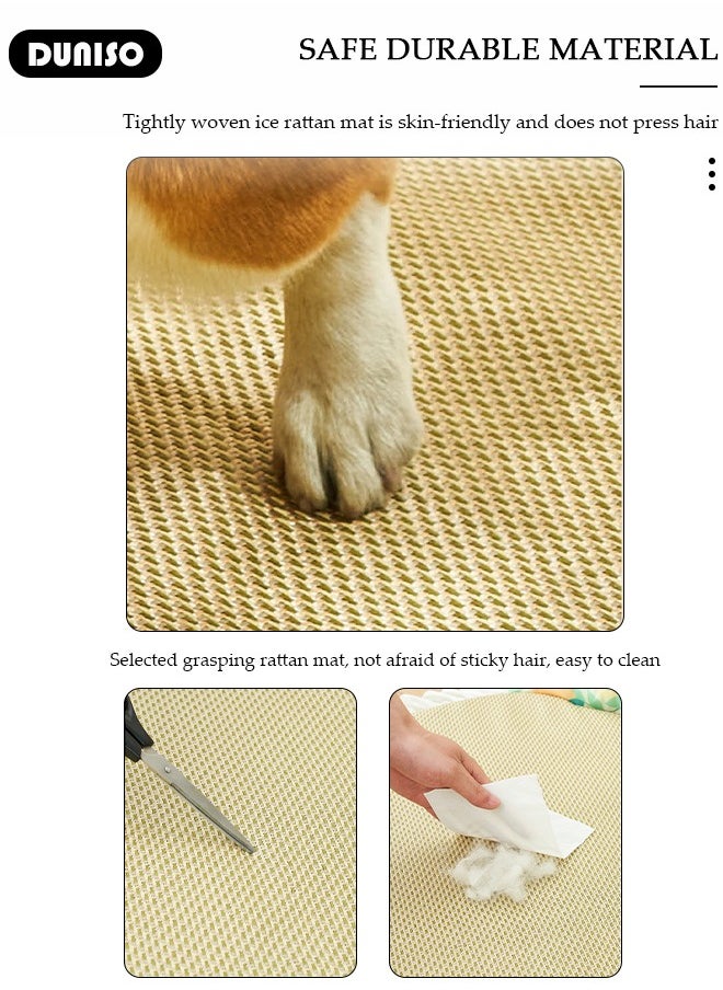 DUNISO Pet Cooling Bed, Washable Cooling Pets Ice Pad Rattan Mat Nest,Pet Cooling Mats, Pet Ice Pad Bed with Fast Moisture Wicking,Summer Pet Woven Breathable Square Mat Sleeping Pad with Pillow for Dogs Cats  - Image 4