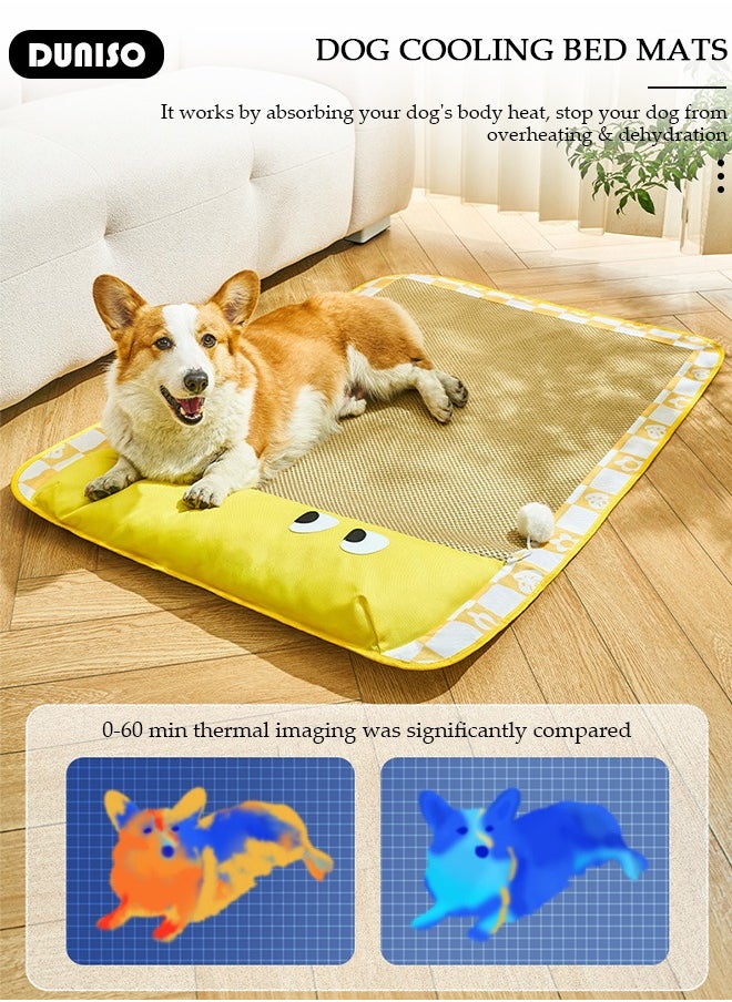 DUNISO Pet Cooling Bed, Washable Cooling Pets Ice Pad Rattan Mat Nest,Pet Cooling Mats, Pet Ice Pad Bed with Fast Moisture Wicking,Summer Pet Woven Breathable Square Mat Sleeping Pad with Pillow for Dogs Cats  - Image 2