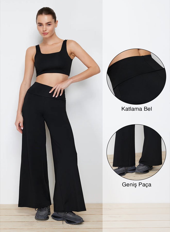 trendyol Black Scuba/Scuba Diver Wide Leg Sports Trousers with a Foldable Waist TWOAW23EA00016. - Image 1