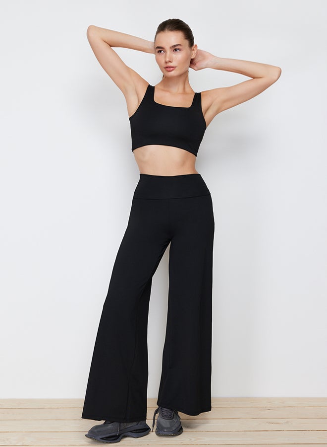 trendyol Black Scuba/Scuba Diver Wide Leg Sports Trousers with a Foldable Waist TWOAW23EA00016. - Image 4