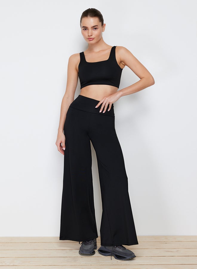 trendyol Black Scuba/Scuba Diver Wide Leg Sports Trousers with a Foldable Waist TWOAW23EA00016. - Image 2
