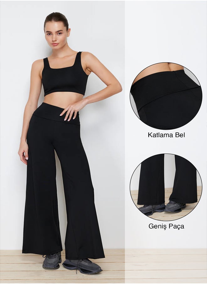 trendyol Black Scuba/Scuba Diver Wide Leg Sports Trousers with a Foldable Waist TWOAW23EA00016.  - Image 1