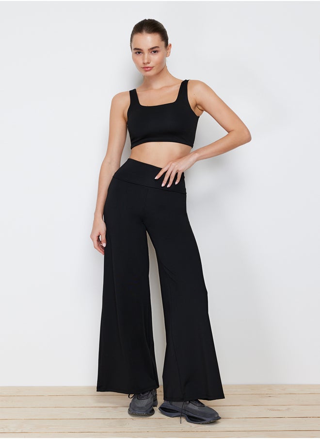 trendyol Black Scuba/Scuba Diver Wide Leg Sports Trousers with a Foldable Waist TWOAW23EA00016.  - Image 2